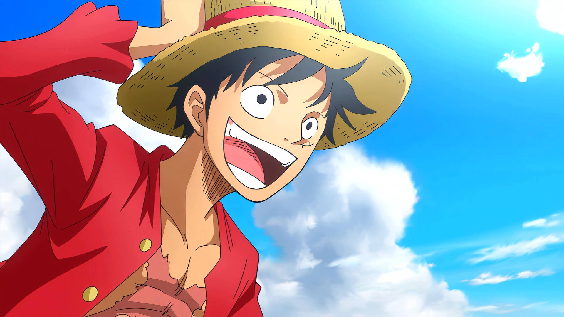 Monkey D. Luffy zâmbind sub cer Fundal