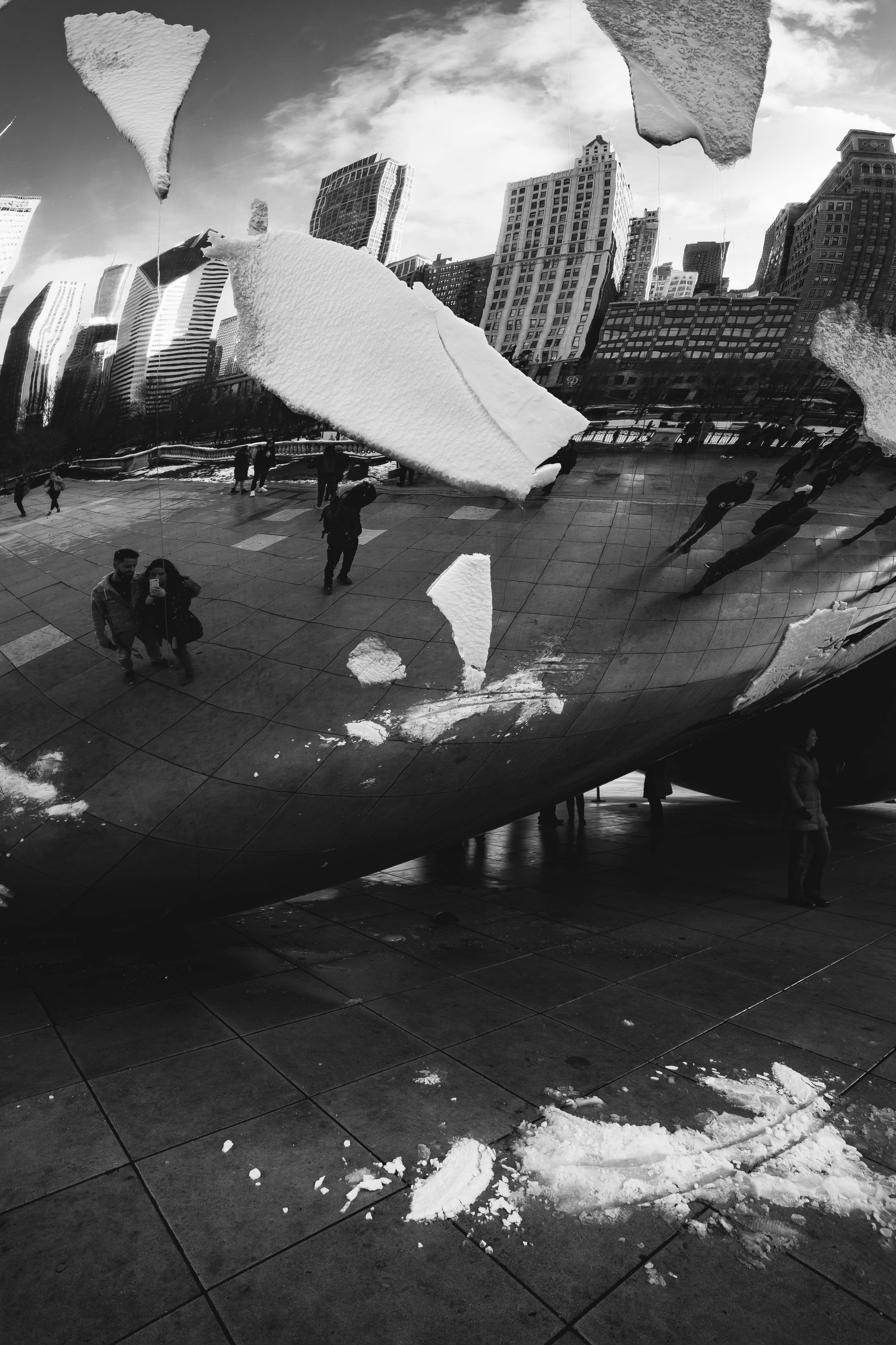 Monocrom The Bean Chicago Cu Zăpadă Fundal