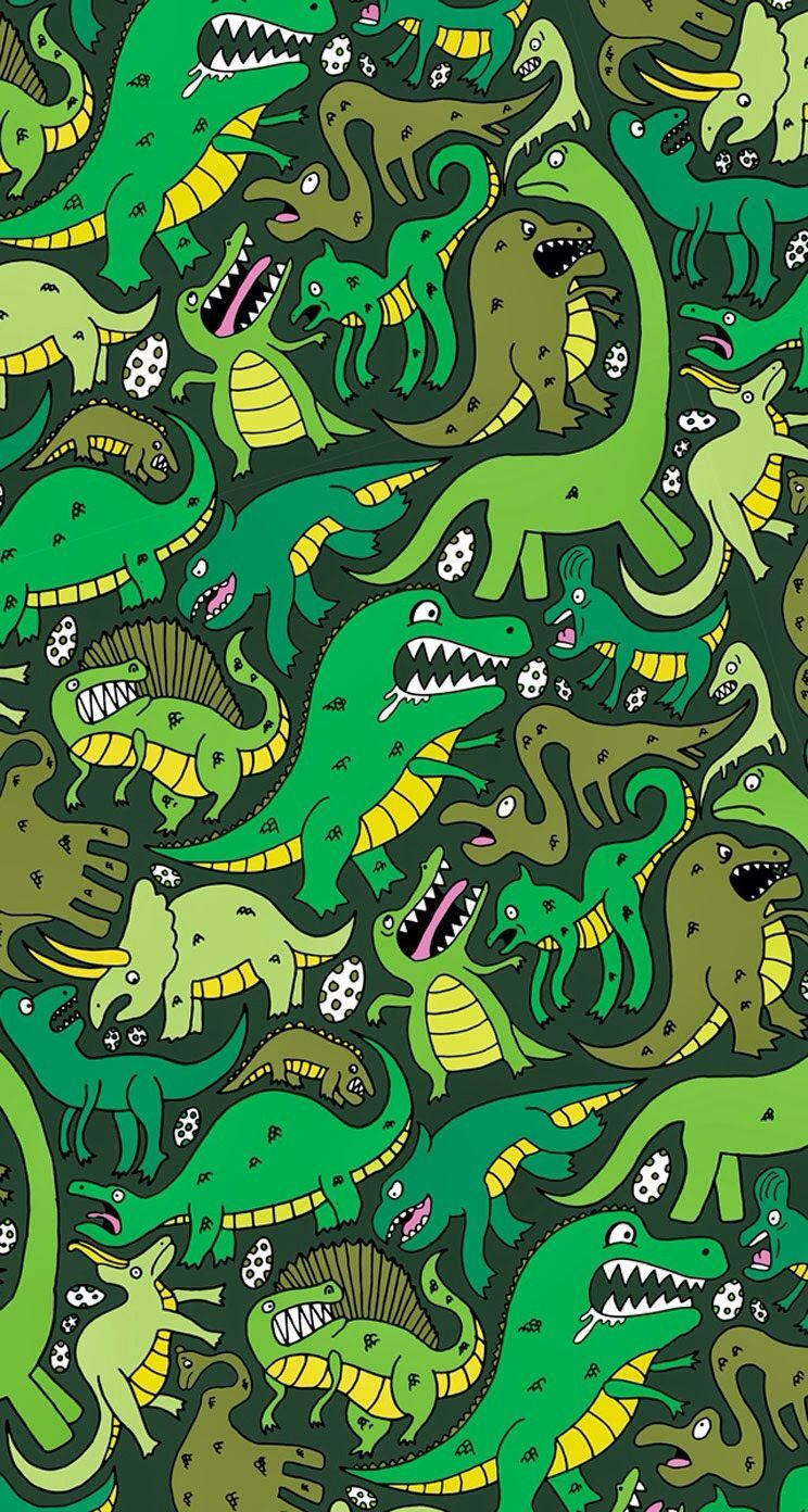 Mulți Dinozauri Verzi Kawaii iPhone Fundal