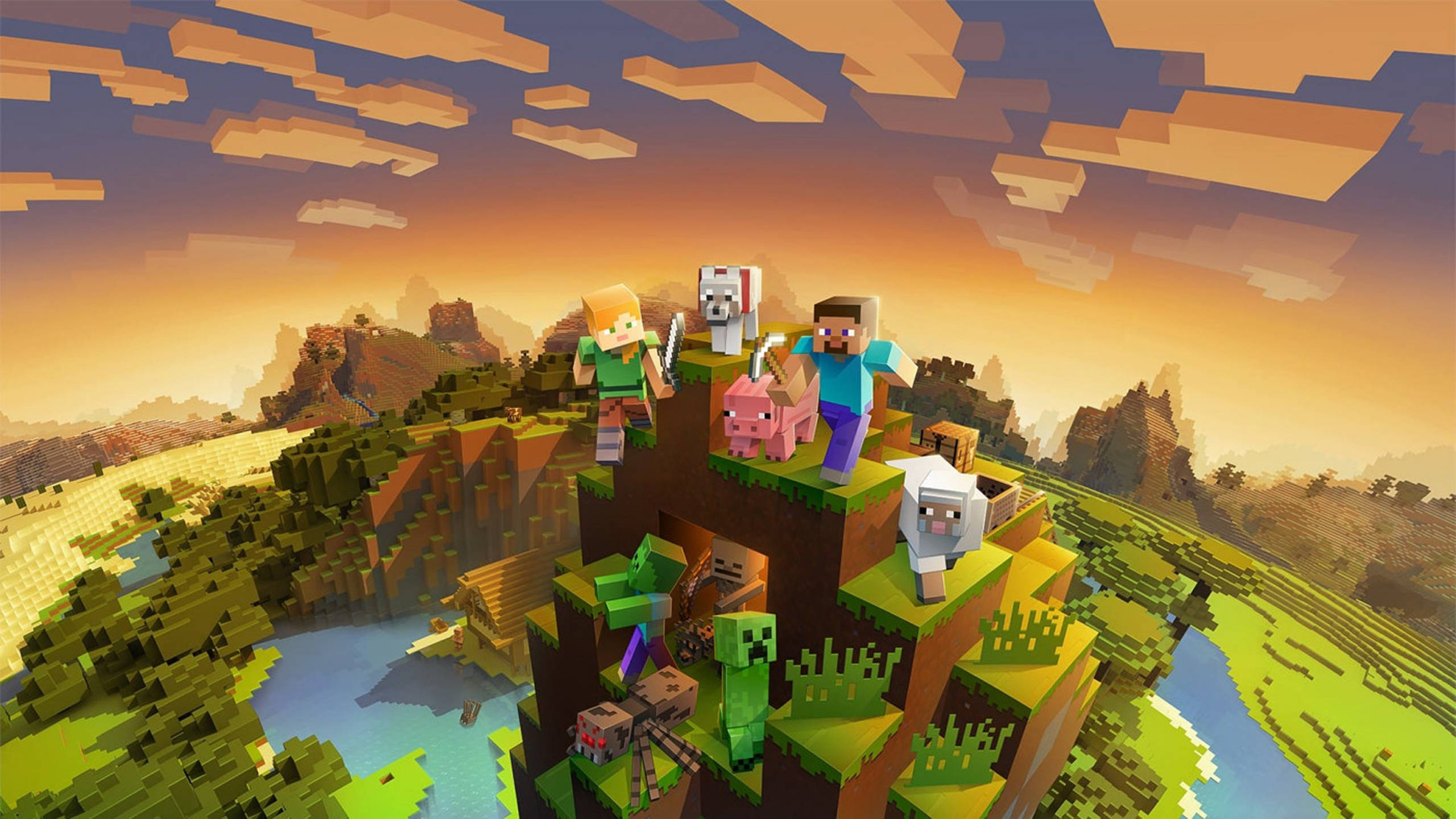 Munte la apus 2560x1440 Minecraft Fundal