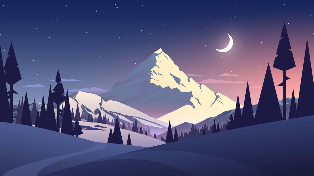 Munte și Lună Artă Vector 720p Fundal
