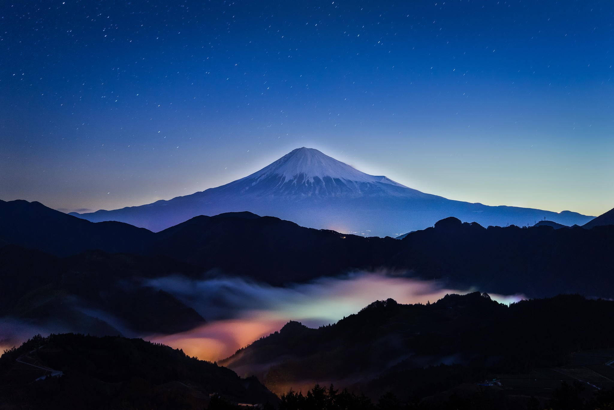 Muntele Fuji Japonia 4K Noaptea Fundal