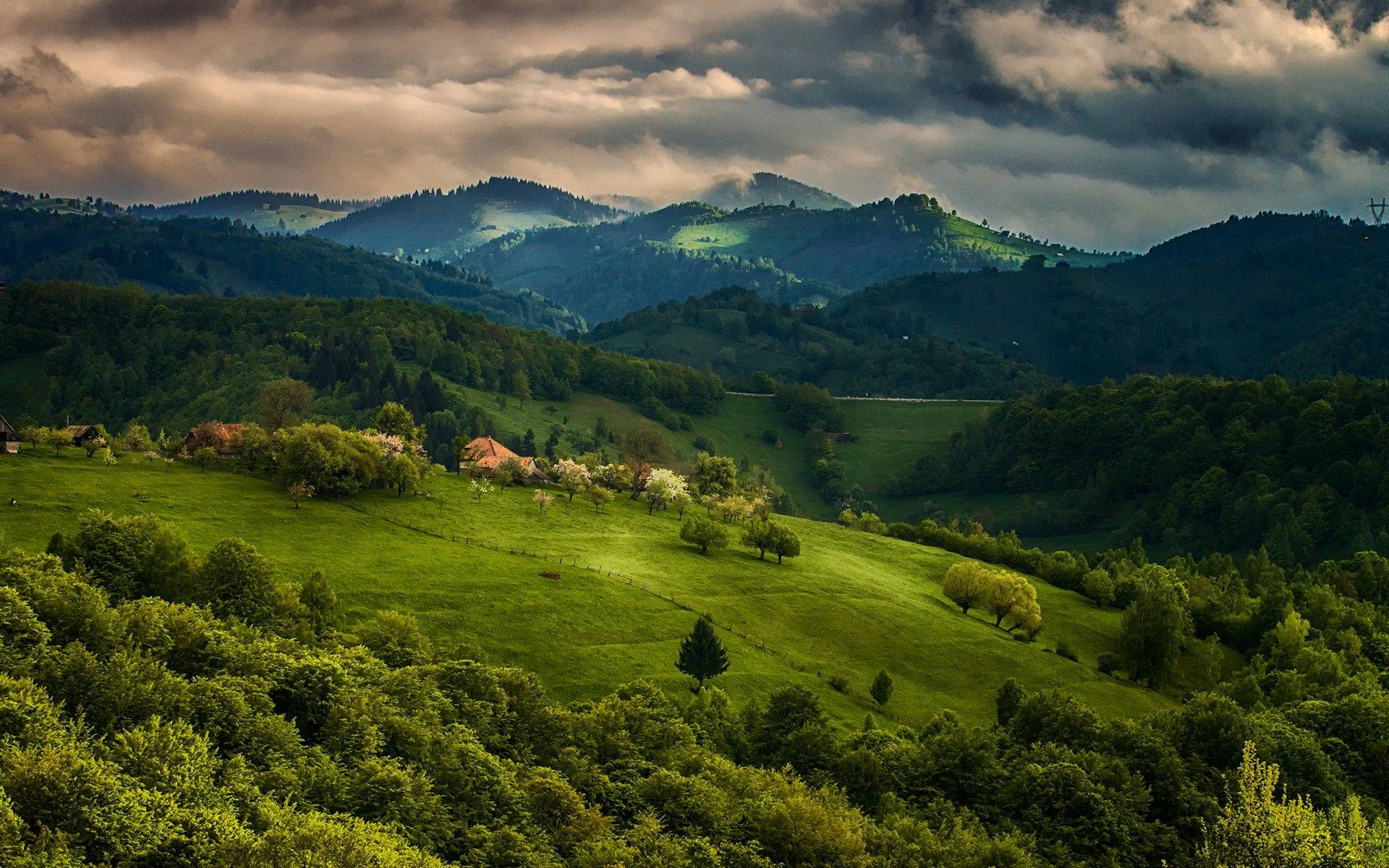 Munți cu Cer Verde Fundal