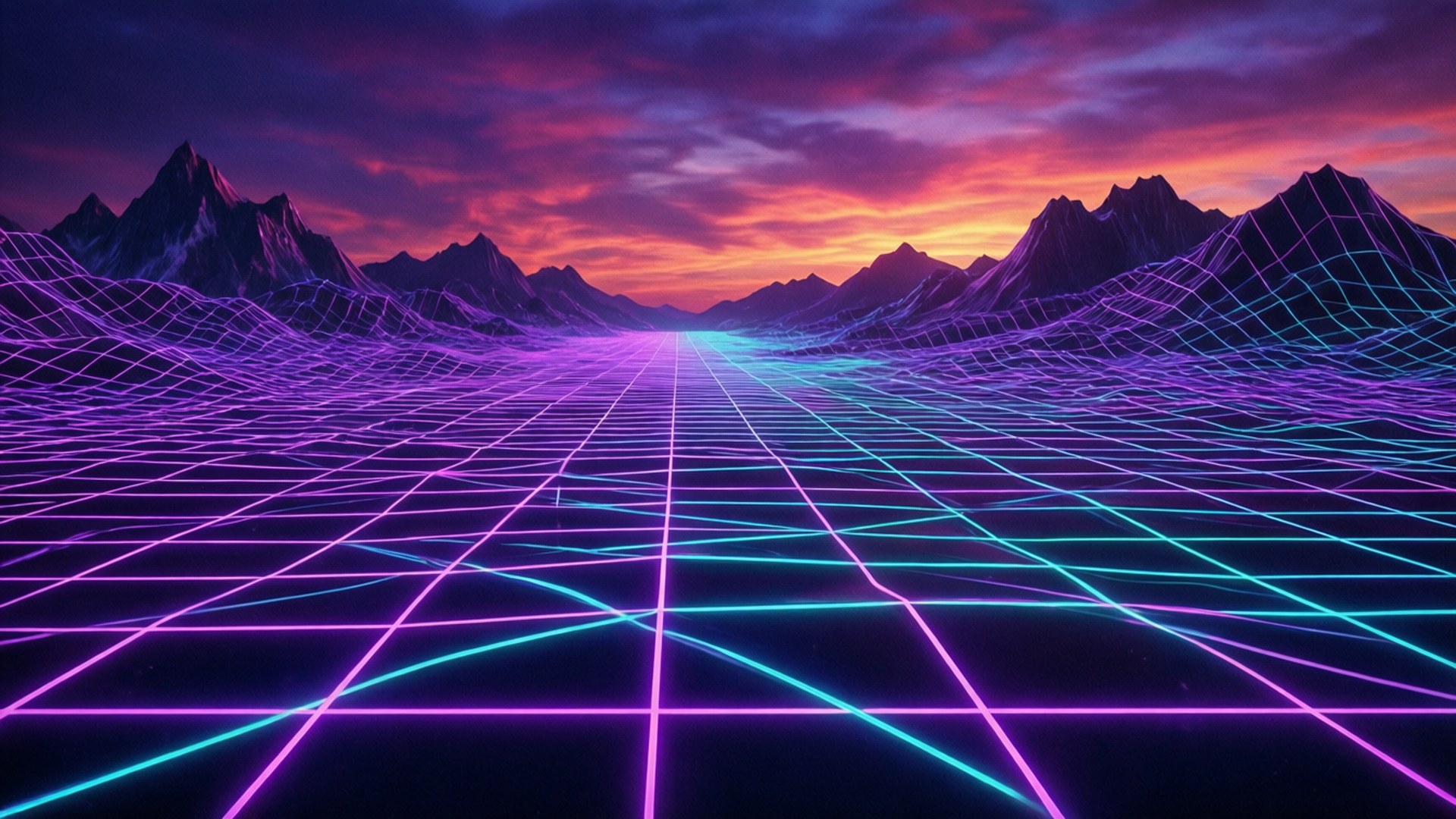 Munți cu Grilă Neon Fundal