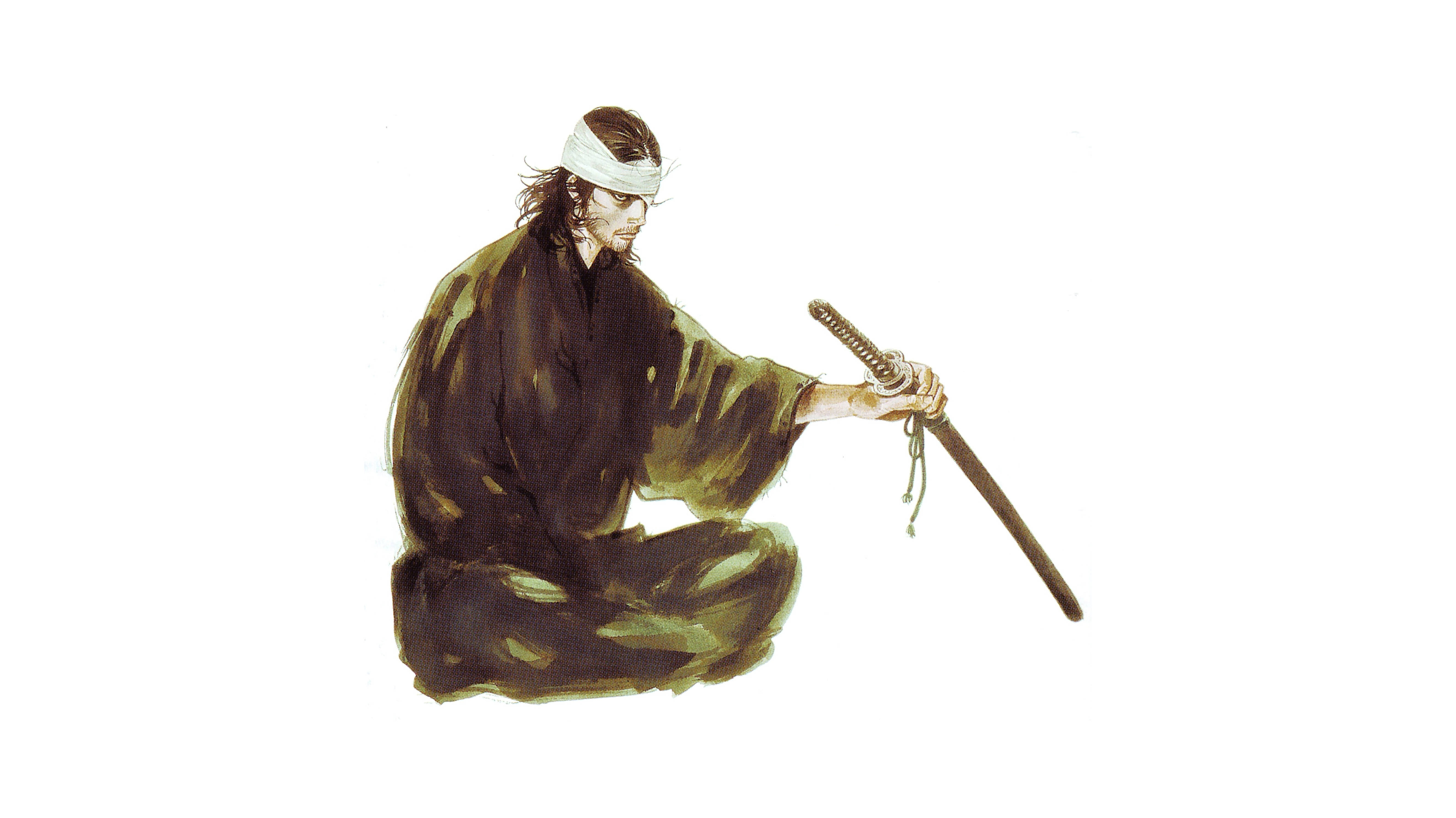 Musashi Vagabond ținând sabia Fundal