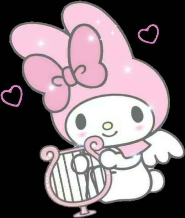 My Melody cu Harpă și Inimi Fundal