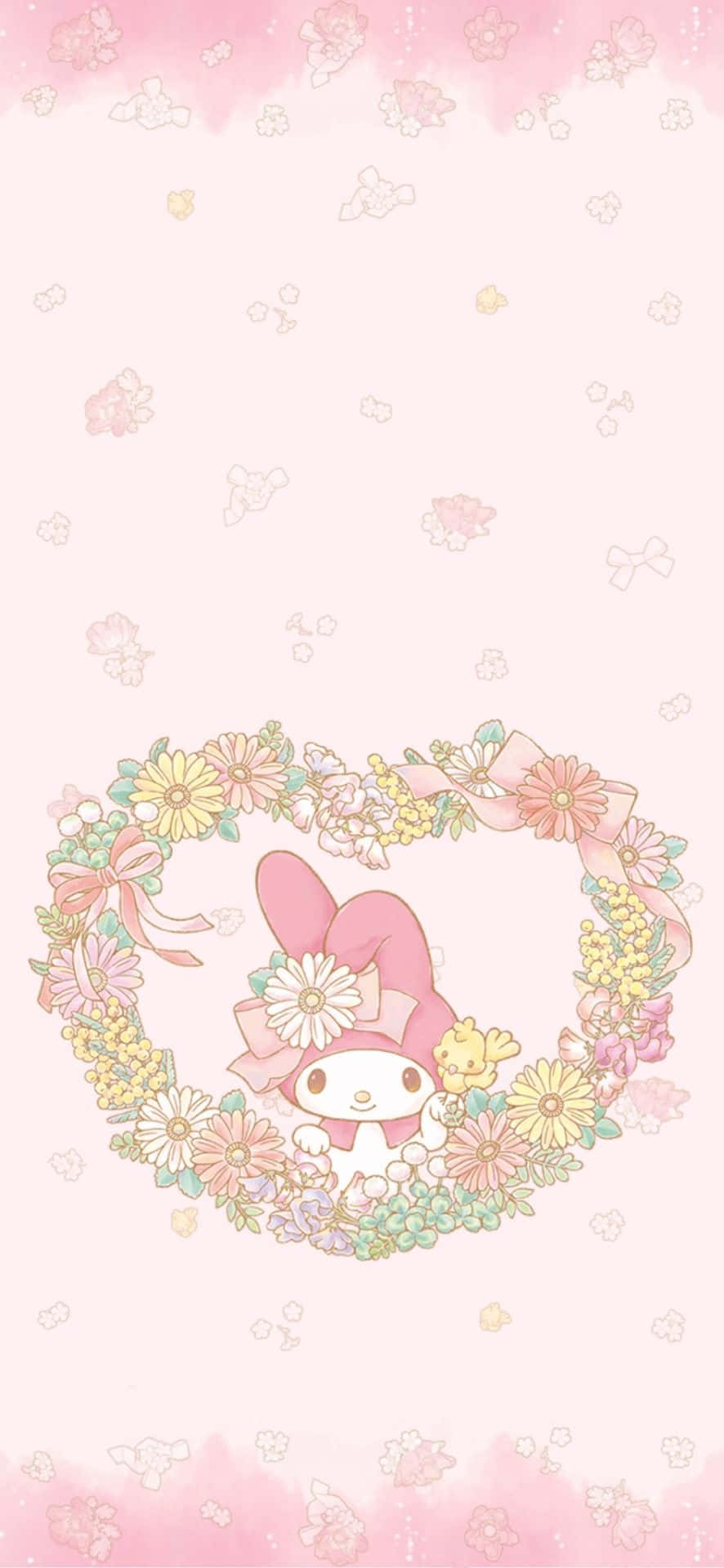My Melody Cute în Ramiță Florală Inimă Fundal