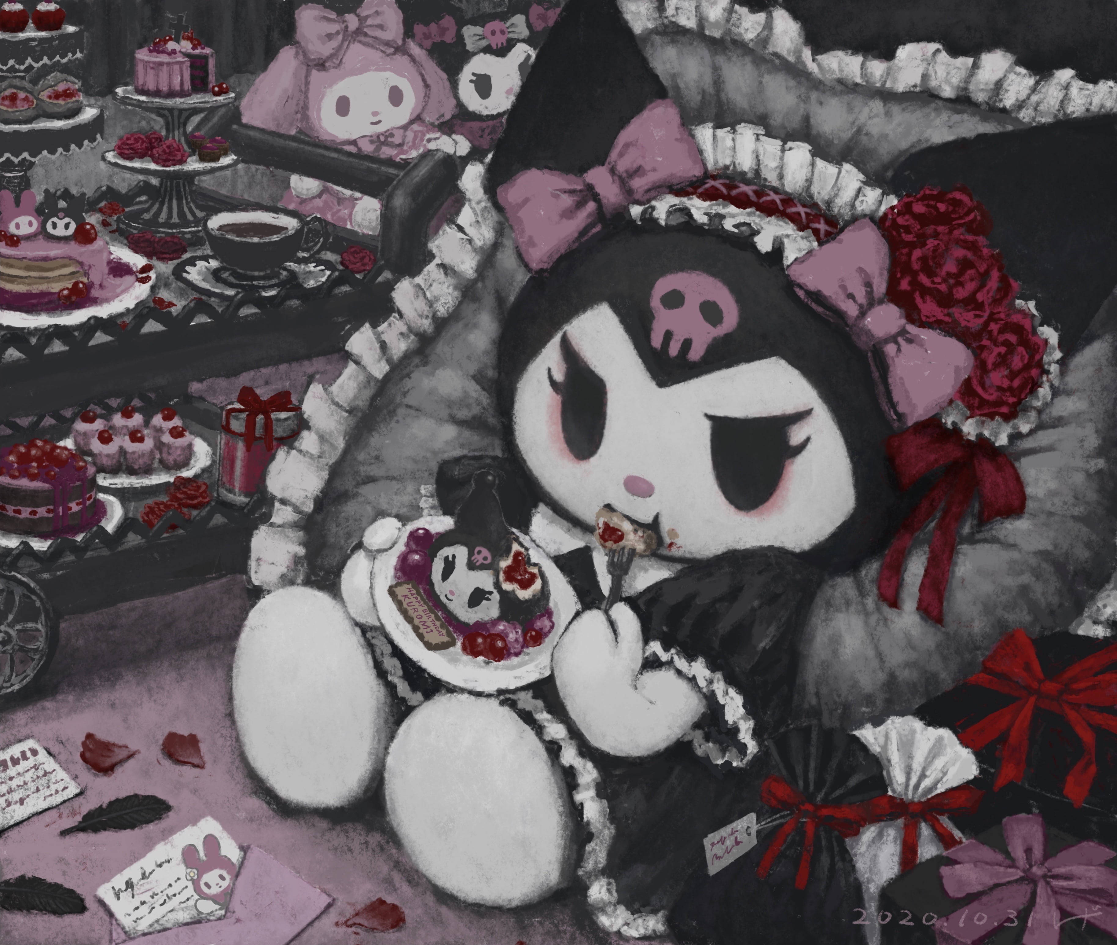 My Melody Kuromi Artă Drăguță Fundal