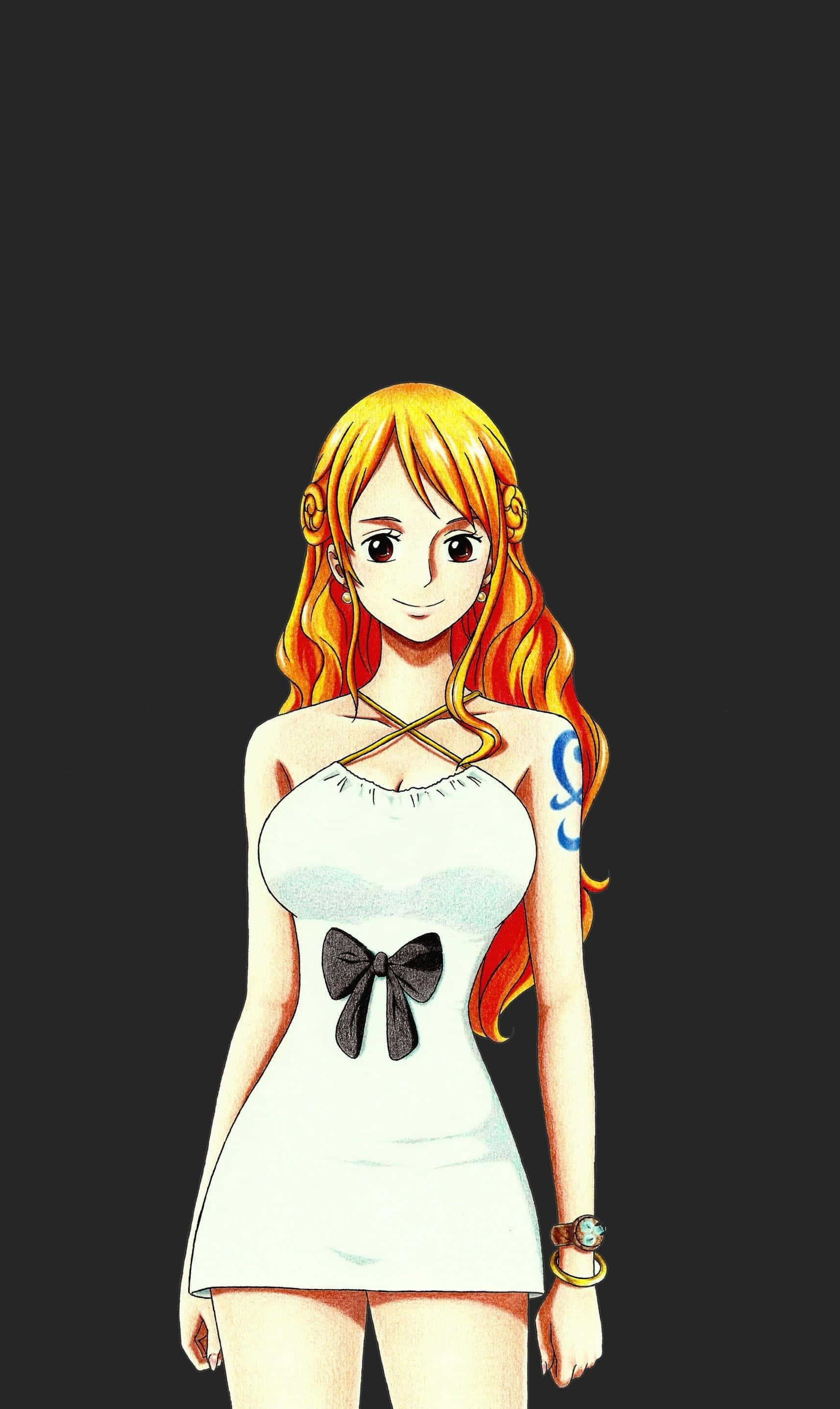 Nami One Piece în rochita alba Fundal