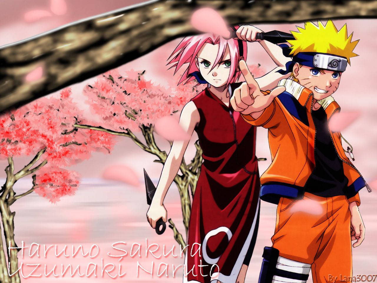 Naruto Anime Sakura și Naruto - Duo Puternic Fundal