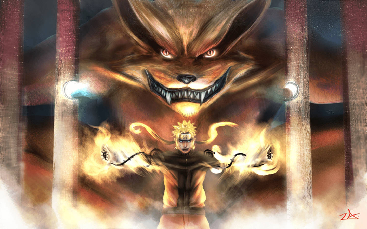 Naruto Cool și Kurama Înflăcărat Fundal