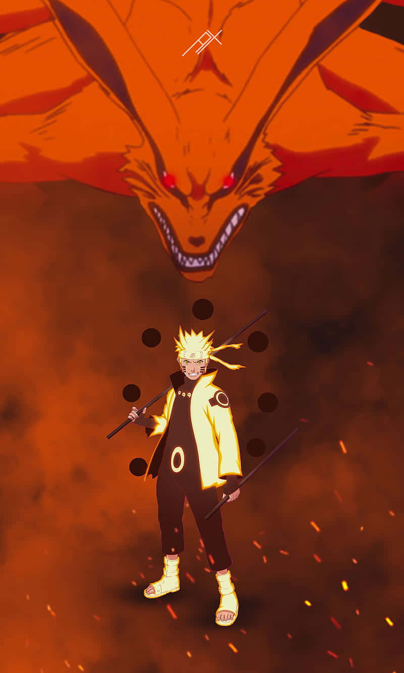 Naruto cu Kurama Portocaliu Anime Fundal