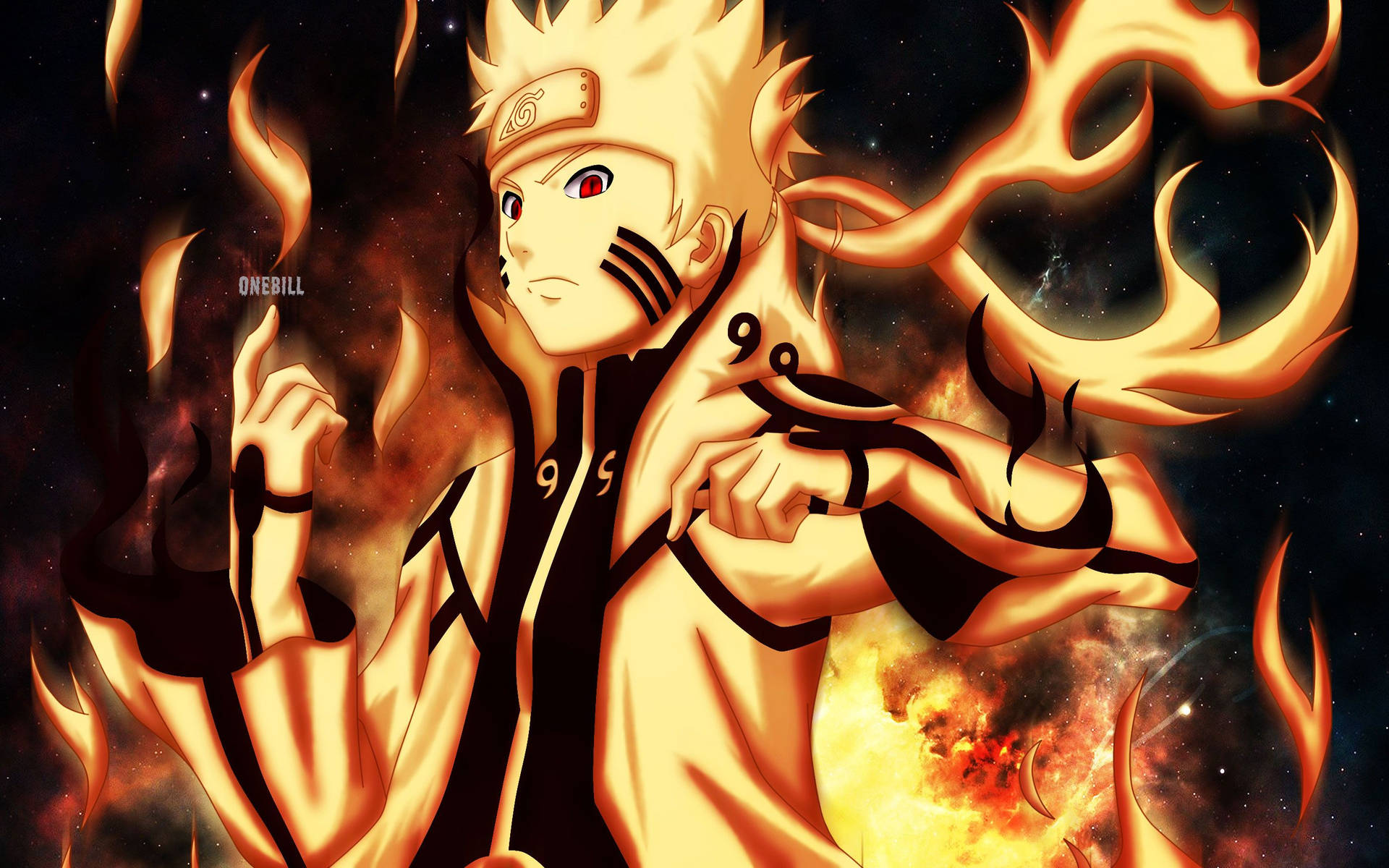 Naruto transformându-se în vulpea cu nouă cozi sau Rasenshuriken și chakra bestiei cu coadă. — Naruto Fundal