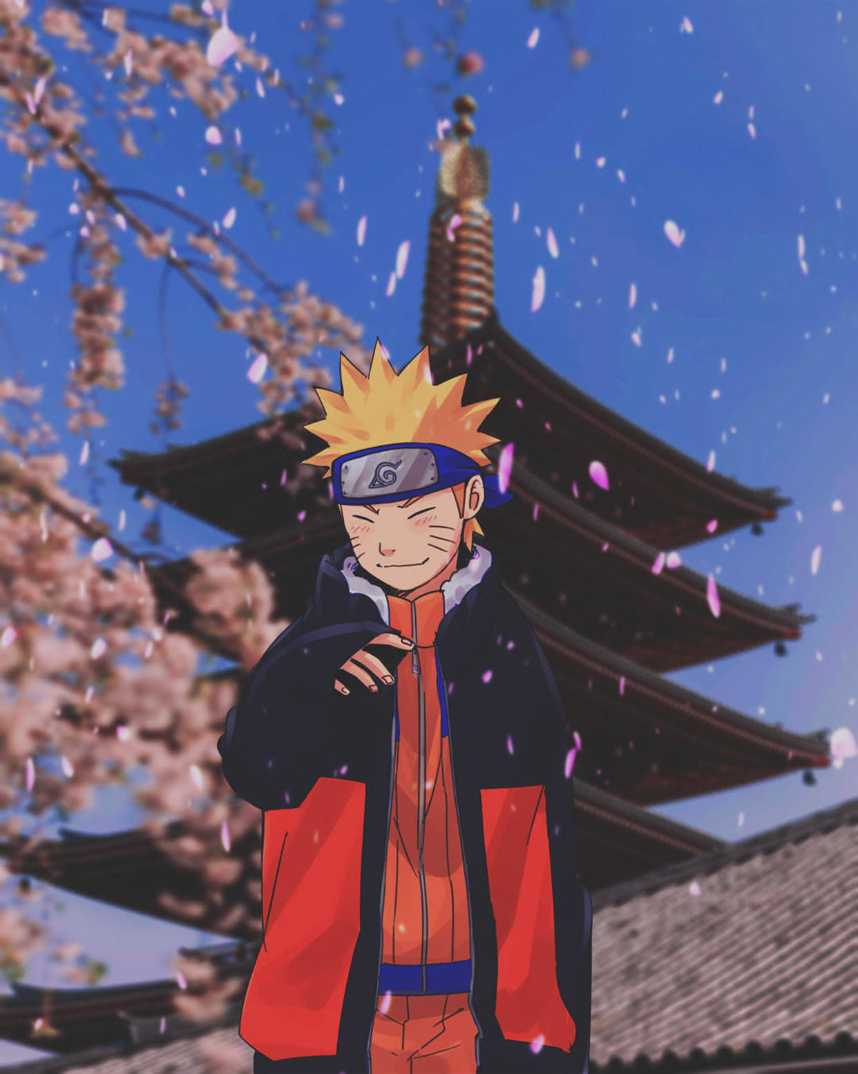 Naruto drăguț la templu japonez Fundal