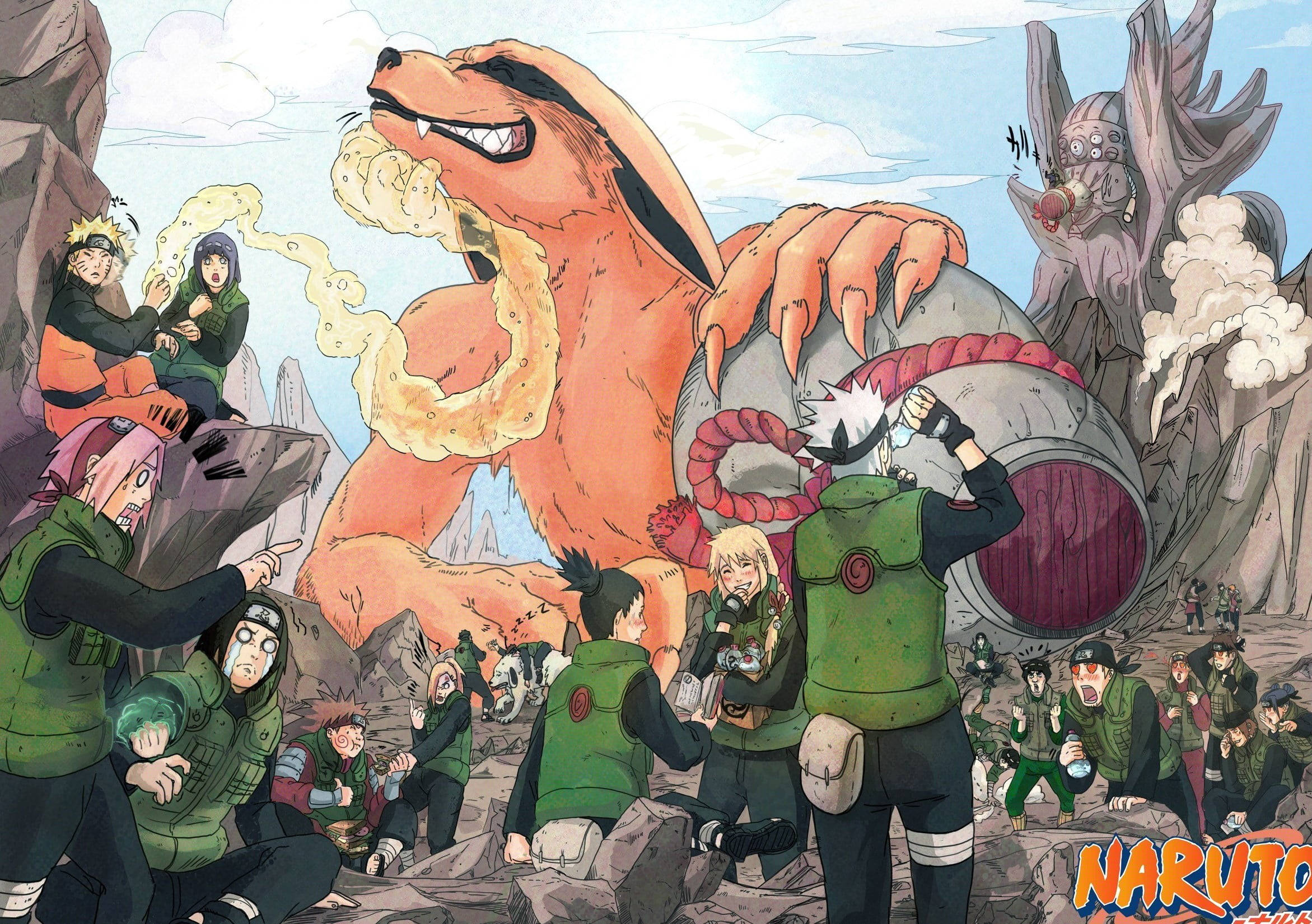 Naruto Live Kurama Stând Deasupra Personajelor Fundal