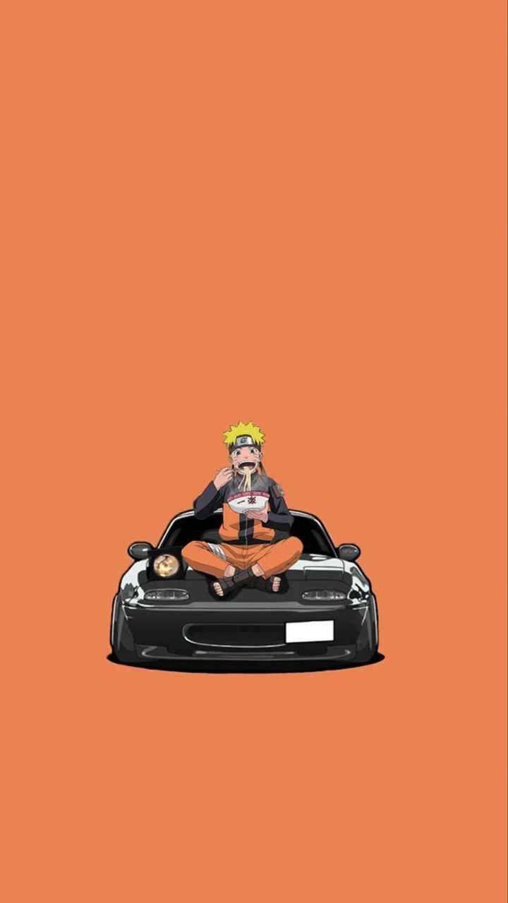 Naruto mâncând pe o mașină anime Fundal