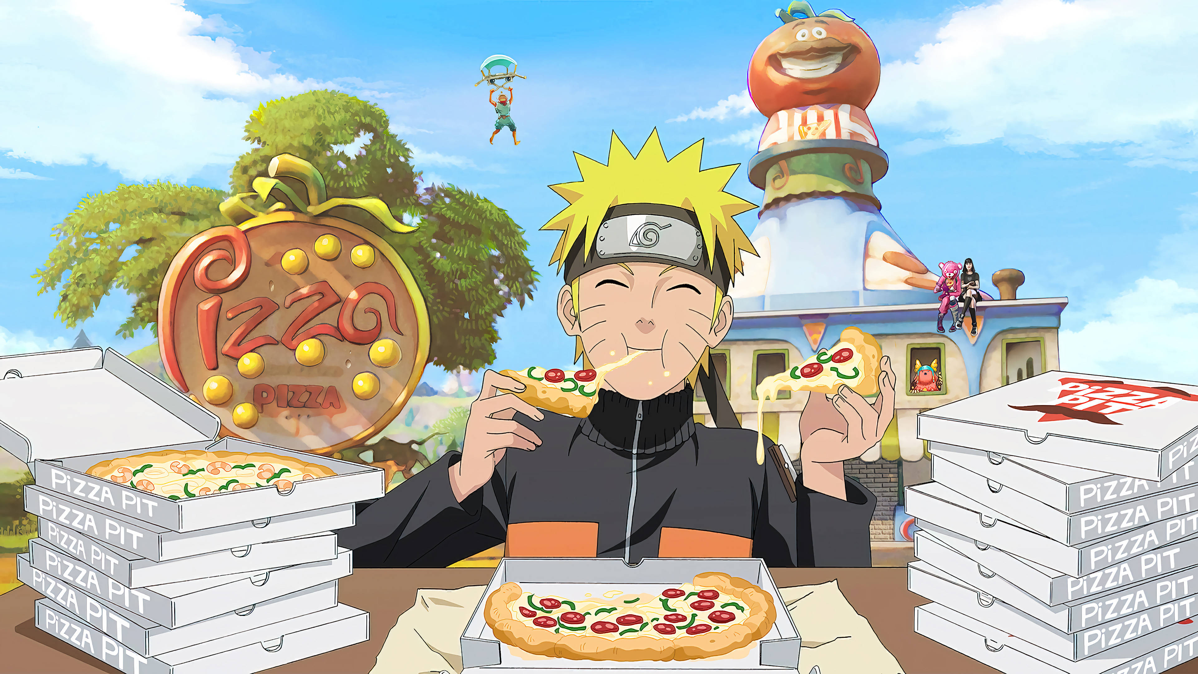 Naruto mâncând pizza în 4K Ultra HD Fundal