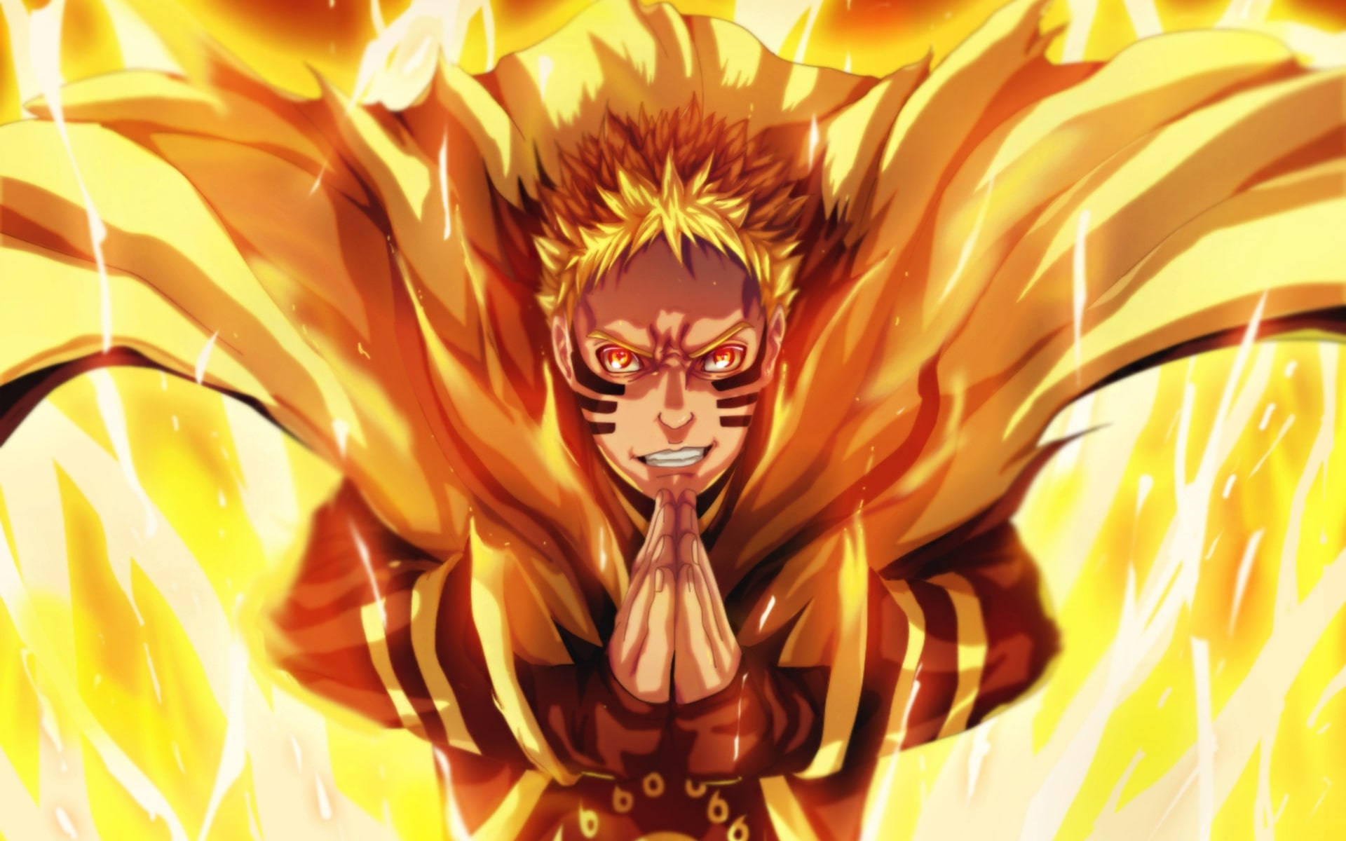Naruto Modul Baryon Flăcări Galbene Fundal