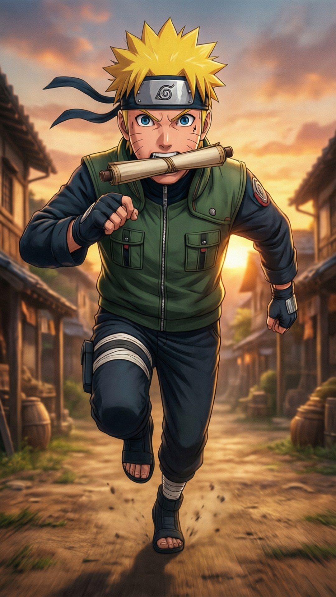 Naruto alergând cu un sul în acțiune. imagine de fundal