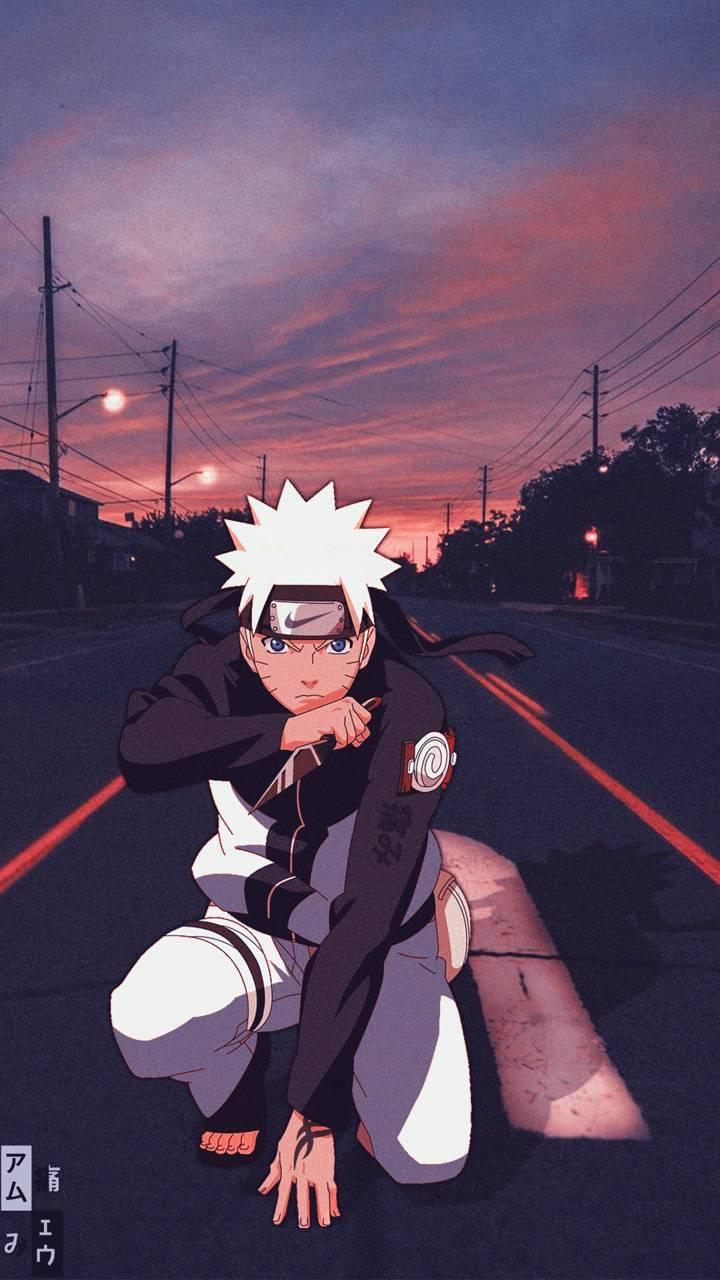 Naruto pe o stradă pustie estetică Fundal