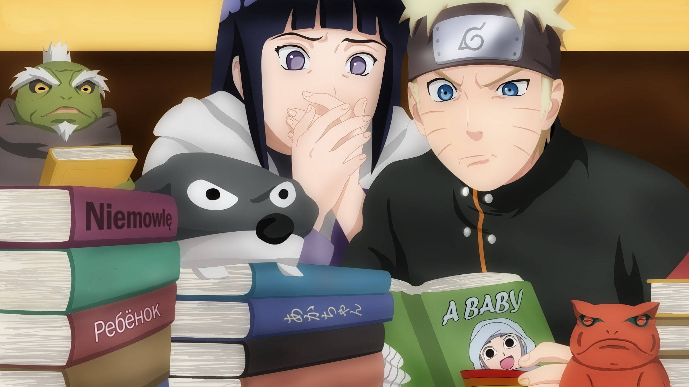 Naruto și Hinata citind cărți despre naștere Fundal
