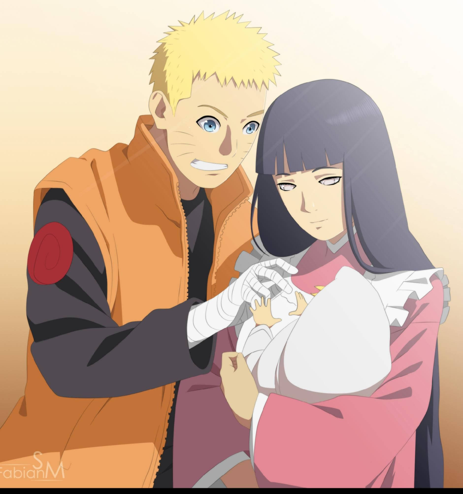 Naruto și Hinata cu bebelușul Fundal