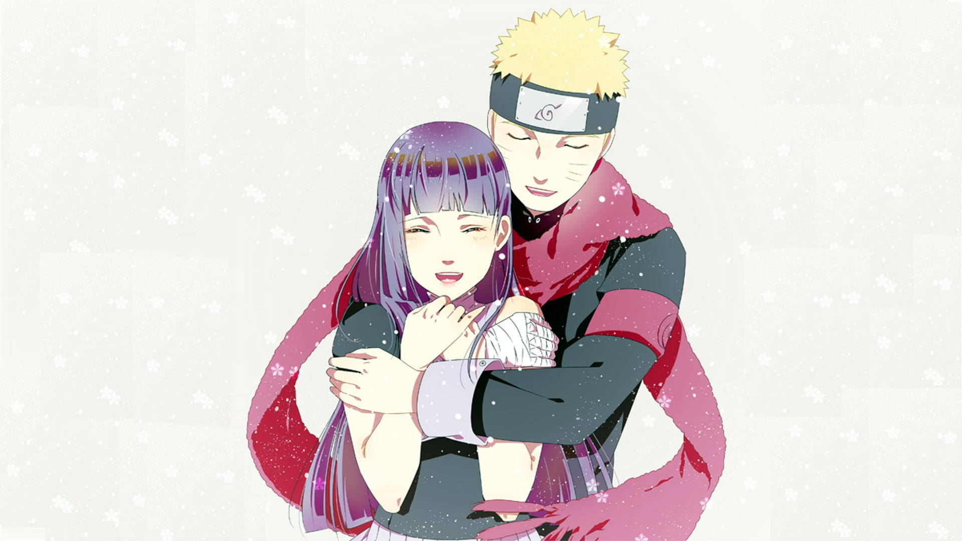 Naruto și Hinata cu eșarfă roșie Fundal
