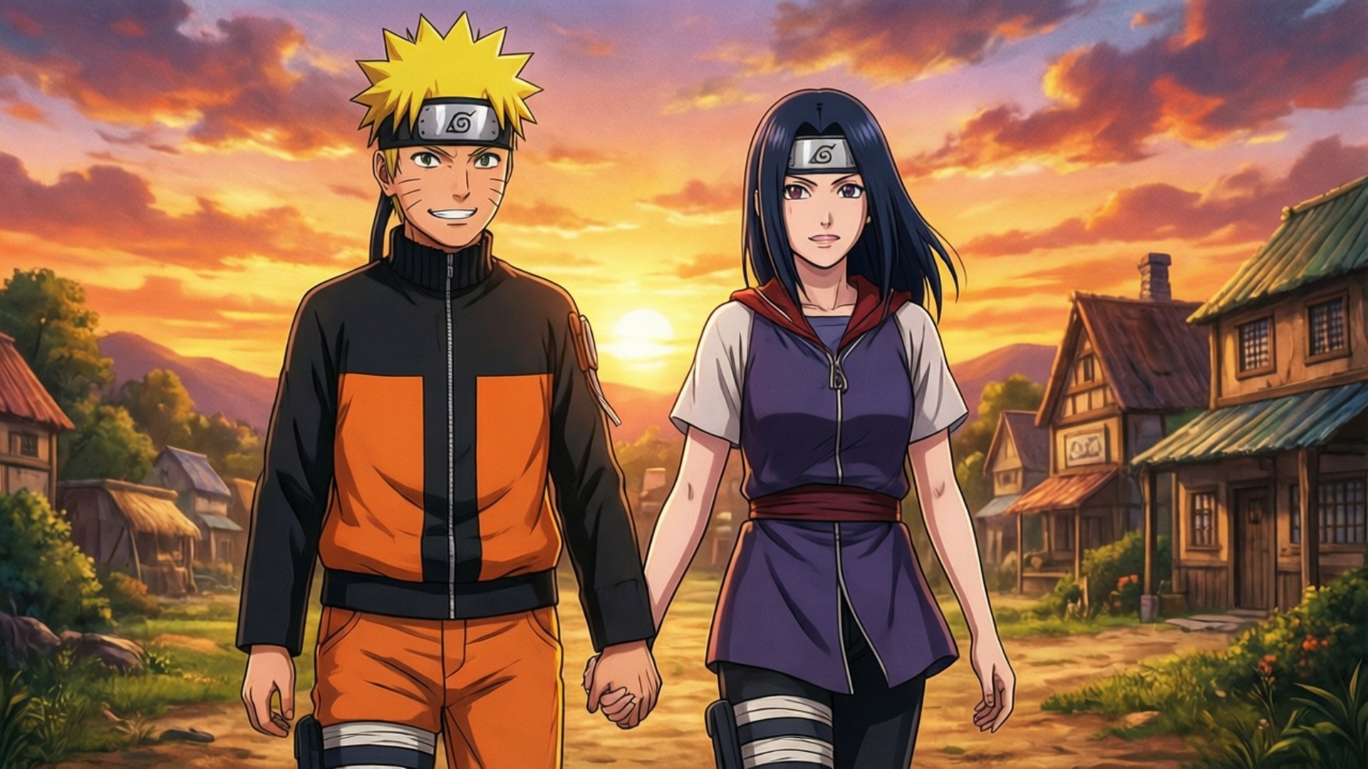 Naruto și Hinata la apus Fundal
