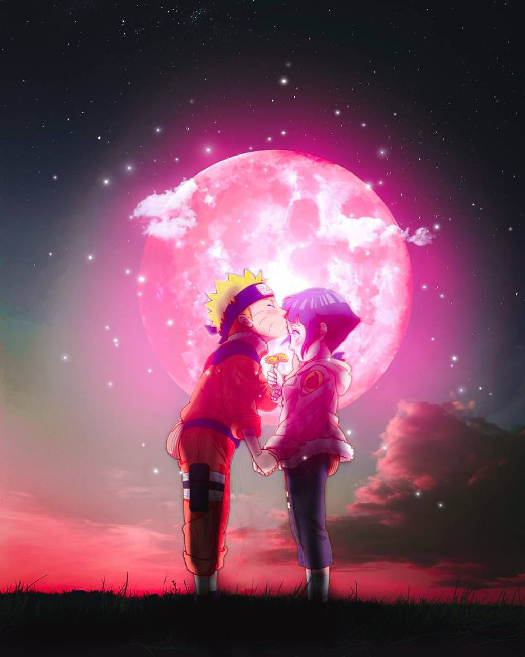 Naruto și Hinata Luna Roz Fundal