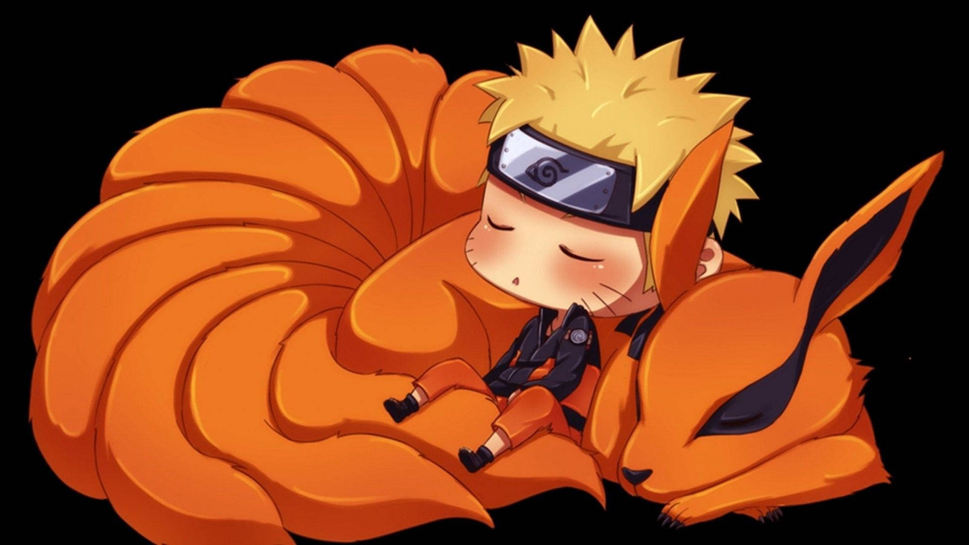 Naruto și Kurama drăguți dormind Fundal