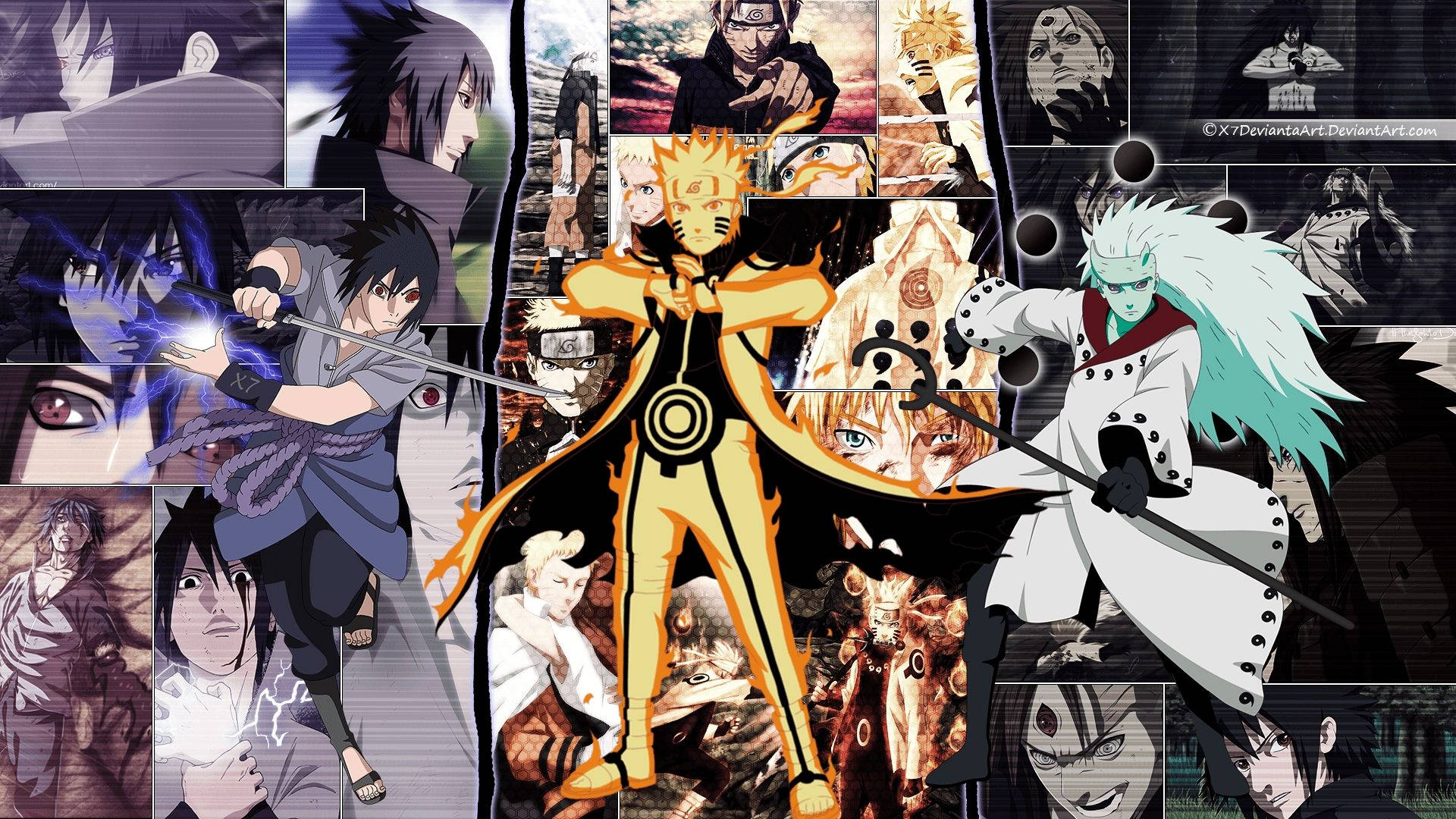 Naruto și Sasuke alături de Uchiha Madara Fundal