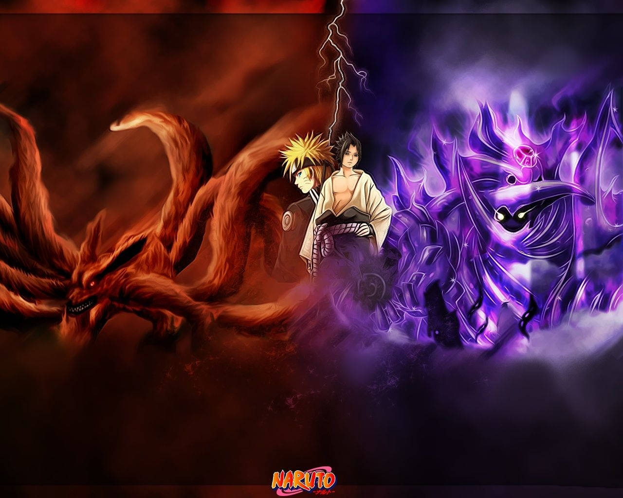 Naruto și Sasuke uimitori cu fiarele lor Fundal