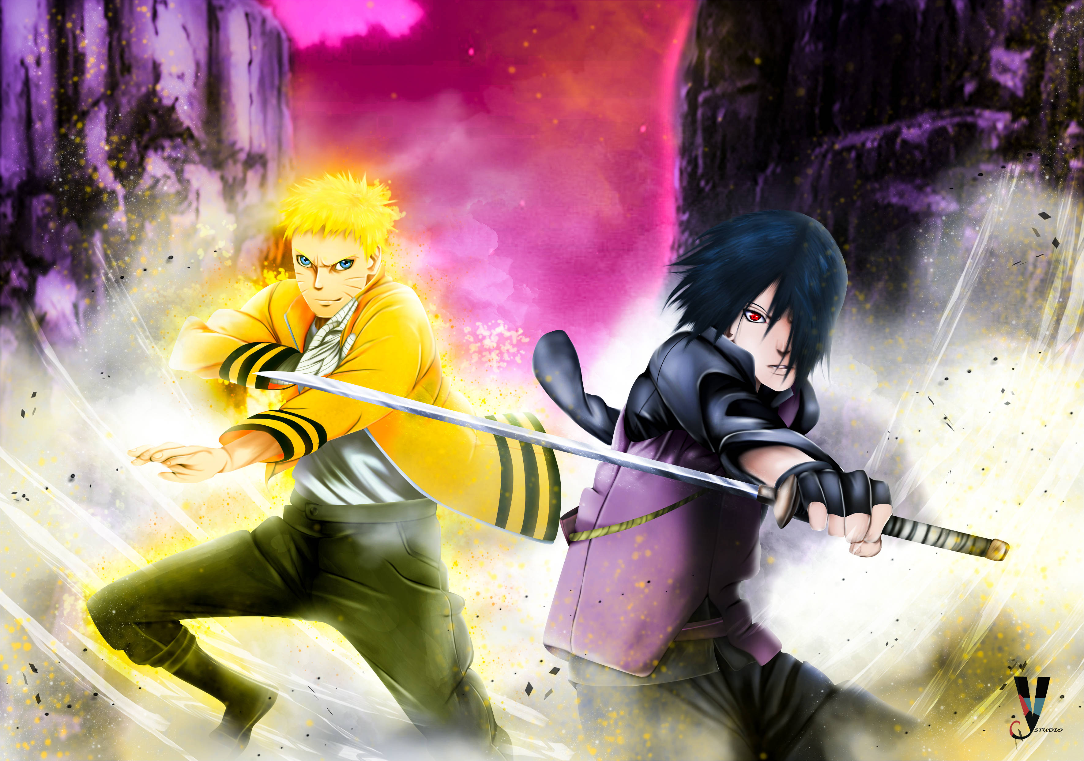 Naruto și Sasuke în Boruto Fundal