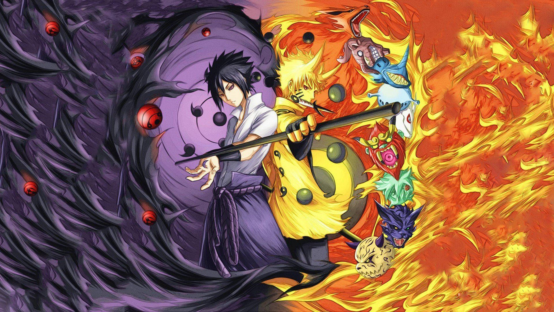Naruto uimitor lângă Sasuke Fundal