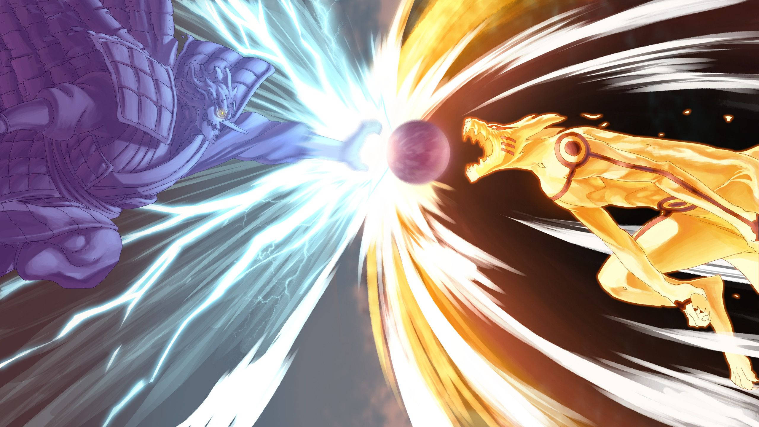 Naruto Uzumaki în Modul Kurama îl înfruntă pe Sasuke Uchiha în Modul Susano Fundal