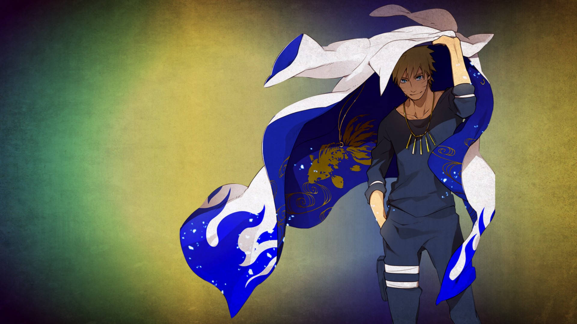 Naruto Uzumaki Mantou Hokage Albastru Fundal