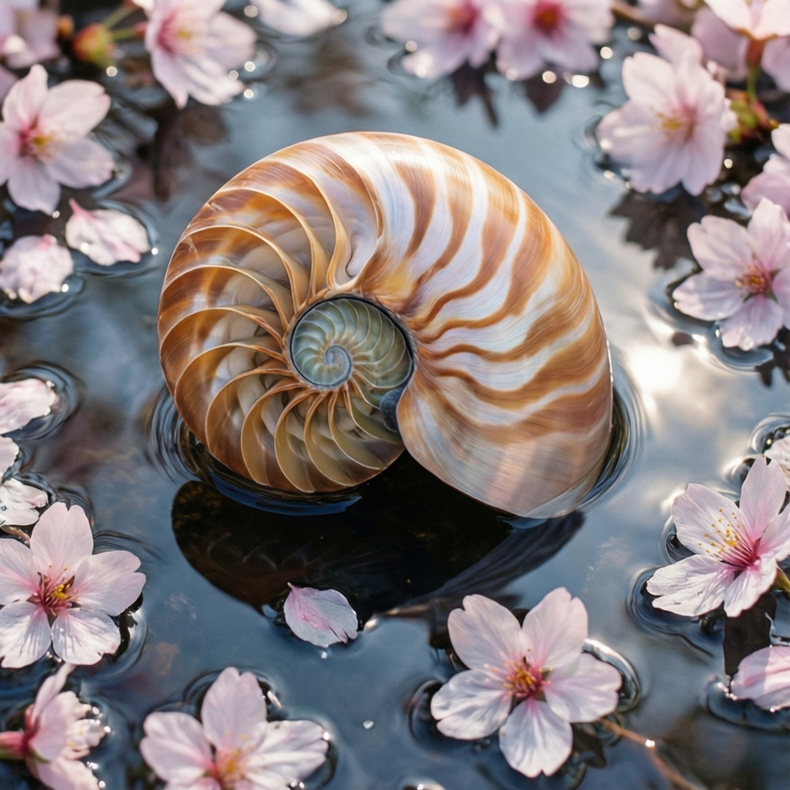 Nautilus cu flori de cireș Fundal