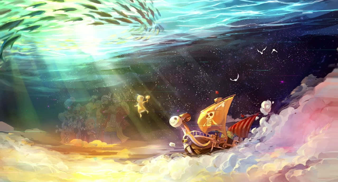 Navă piraților din One Piece sub mare Fundal