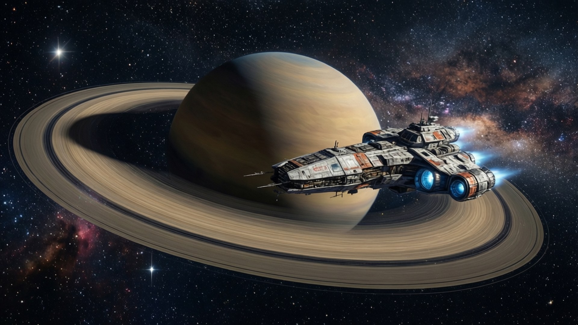 Navă spațială deasupra planetei Fundal