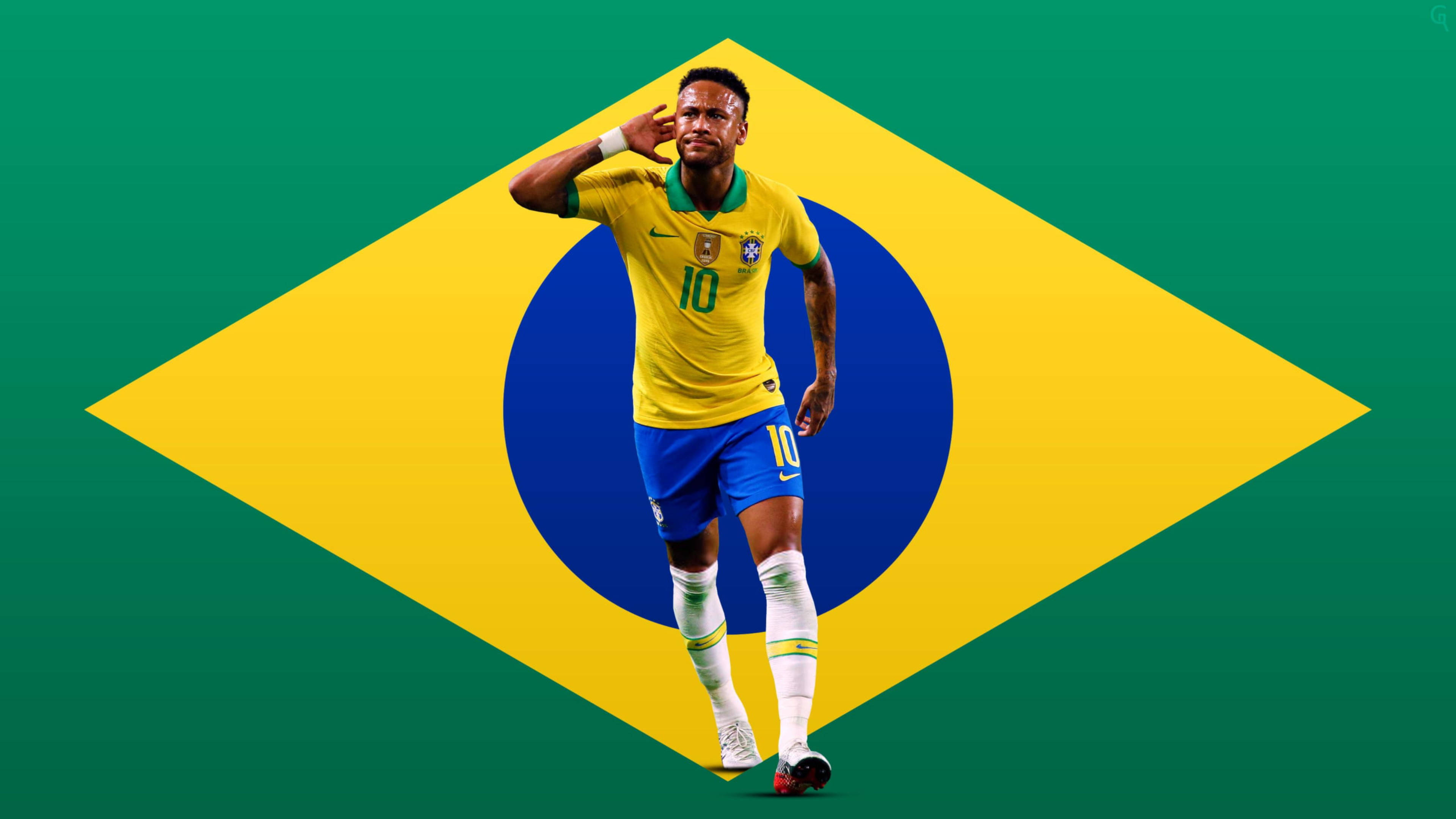 Neymar 4K pe Drapelul Simplificat al Braziliei Fundal