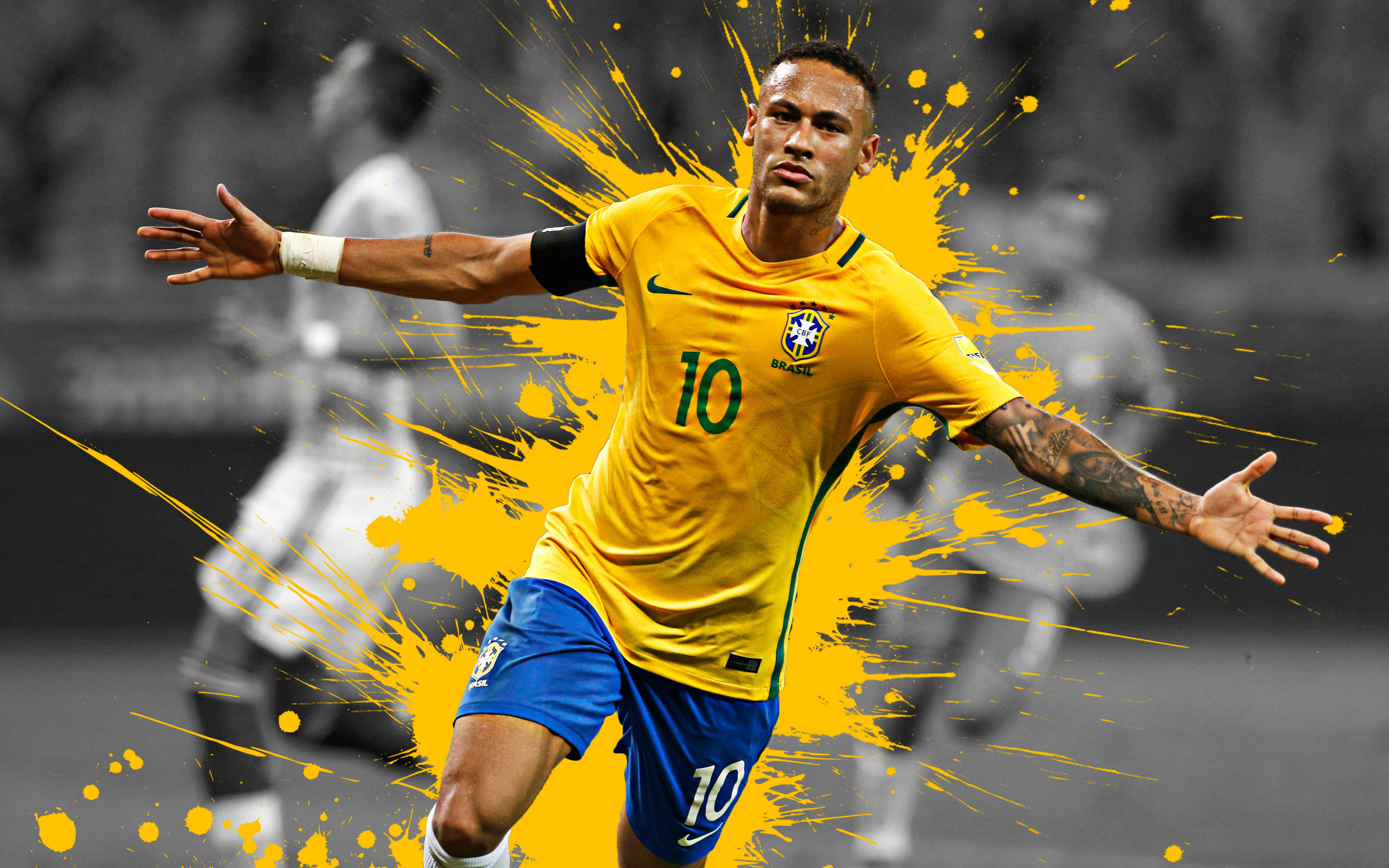 Neymar 4K Pete de cerneală galbenă Fundal