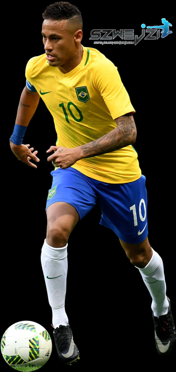 Neymar Brazilia Tricoul Numărul 10 Dribling Fundal