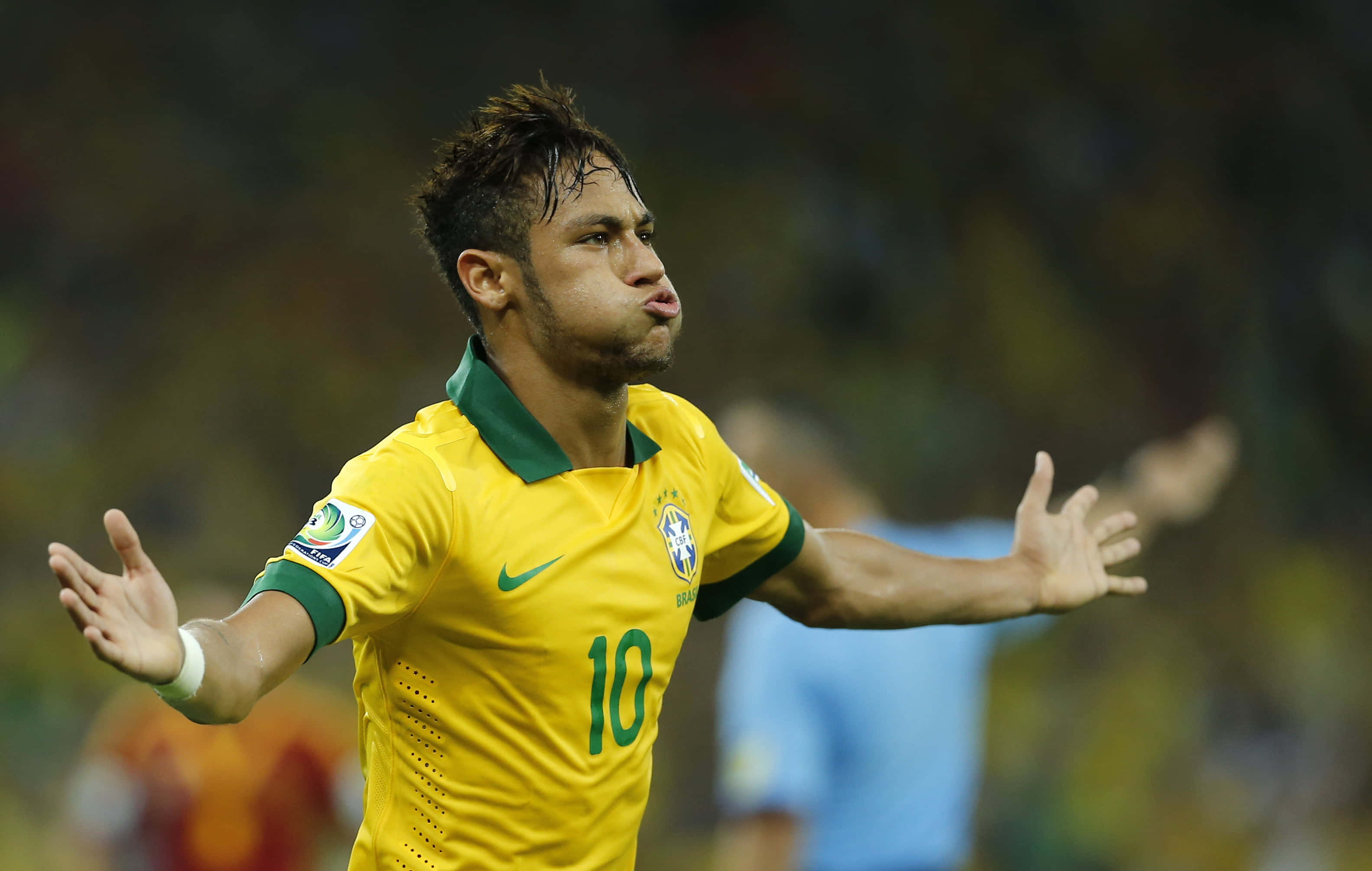 Neymar sărbătorește victoria FC Barcelona. Fundal