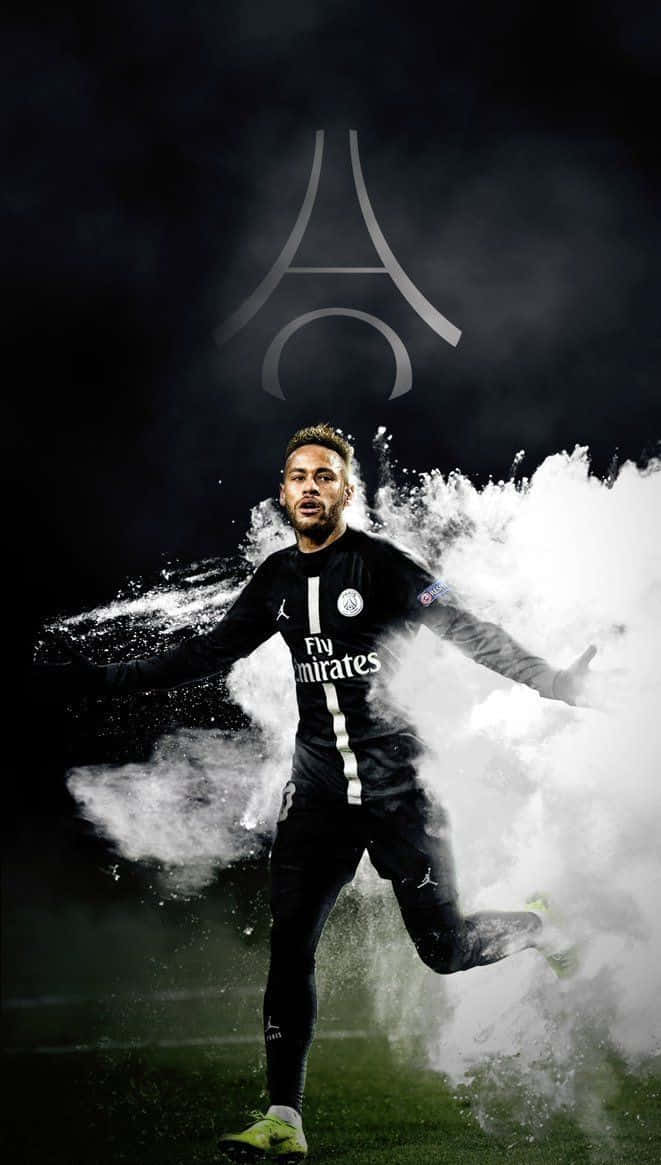 Neymar sărbătorește un gol cu o demonstrație pasională de emoție. Fundal