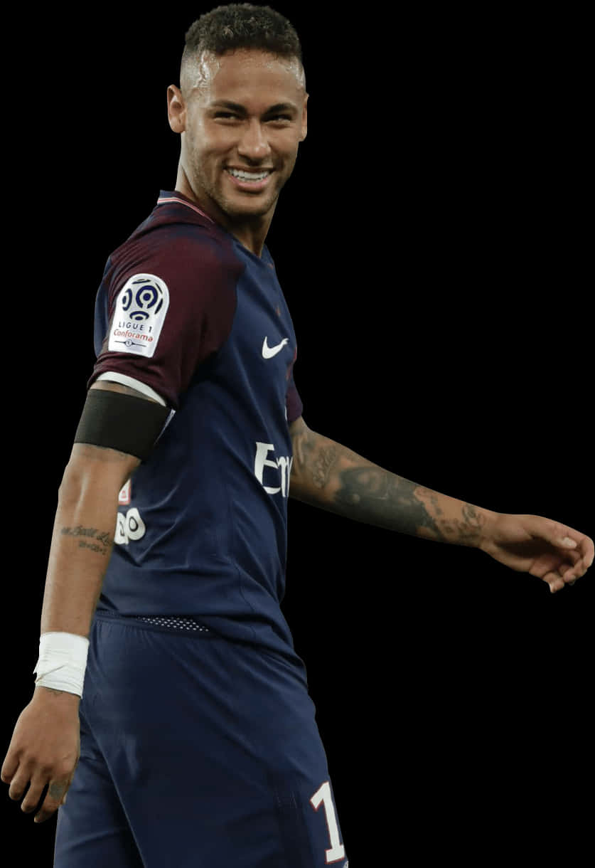 Neymar zâmbind în tricoul lui Paris Saint-Germain Fundal