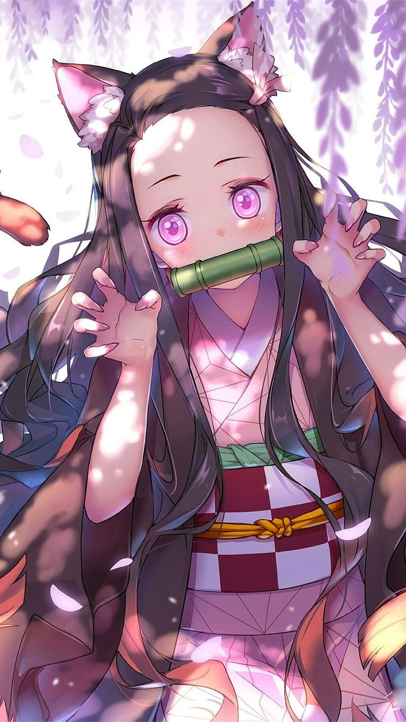 Nezuko cu urechi de pisică - Demon Slayer Fundal