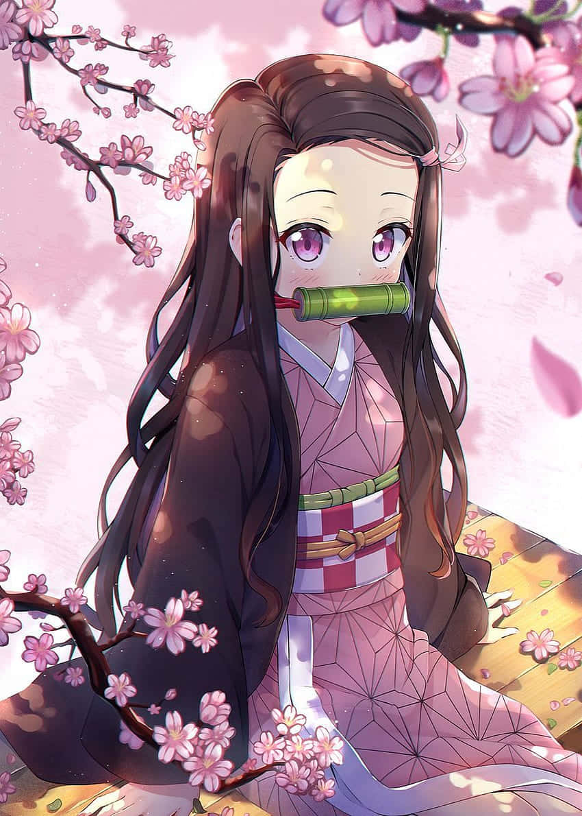 Nezuko Kamado drăguță estetică Sakura Fundal