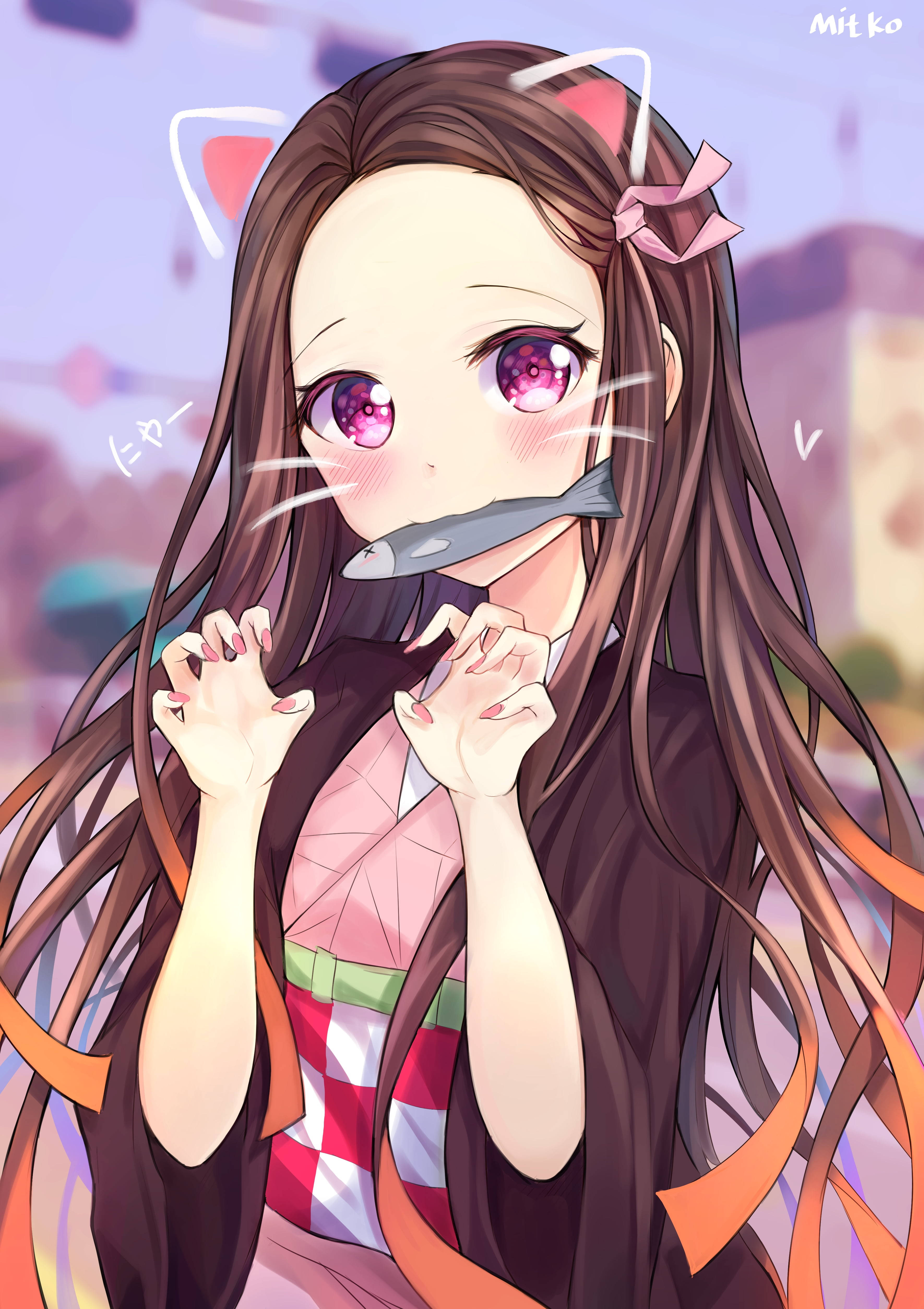 Nezuko Kamado Fată Anime Drăguță iPhone Fundal