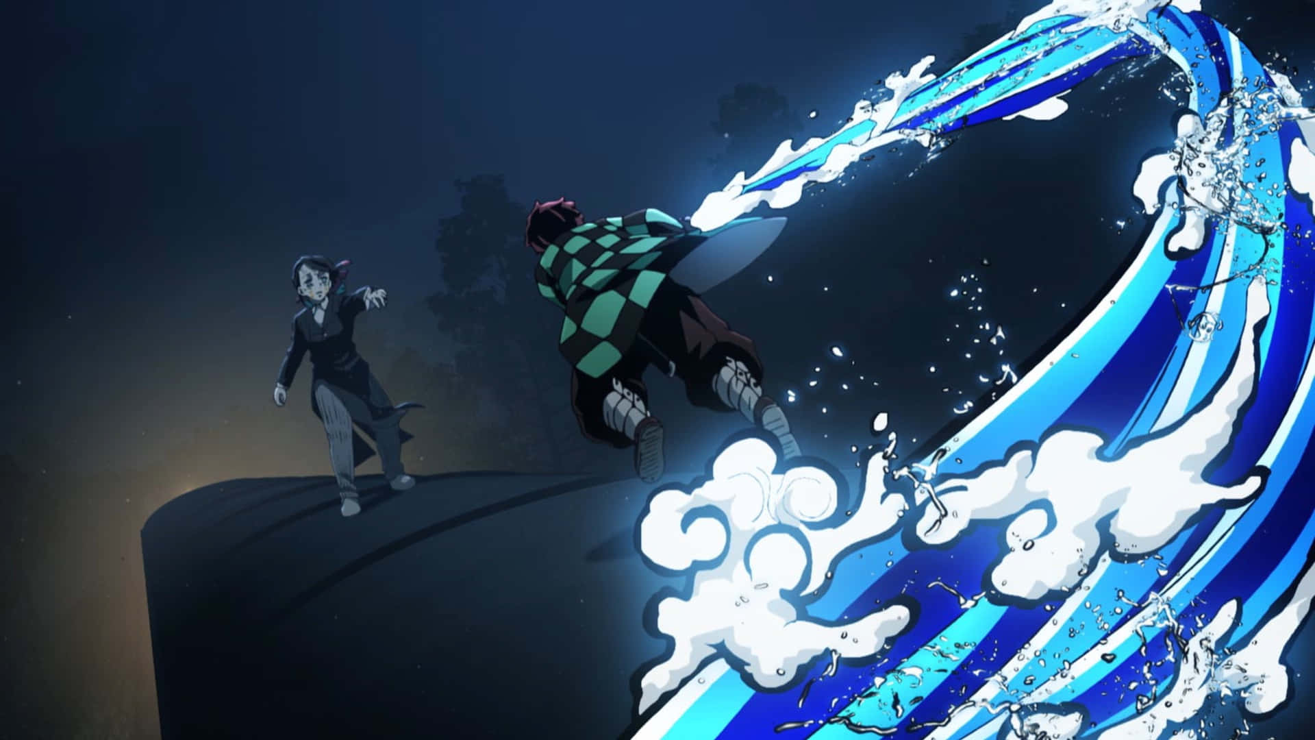 Nezuko Kamado, o Demon Slayer, și fratele ei Tanjiro în durere Fundal