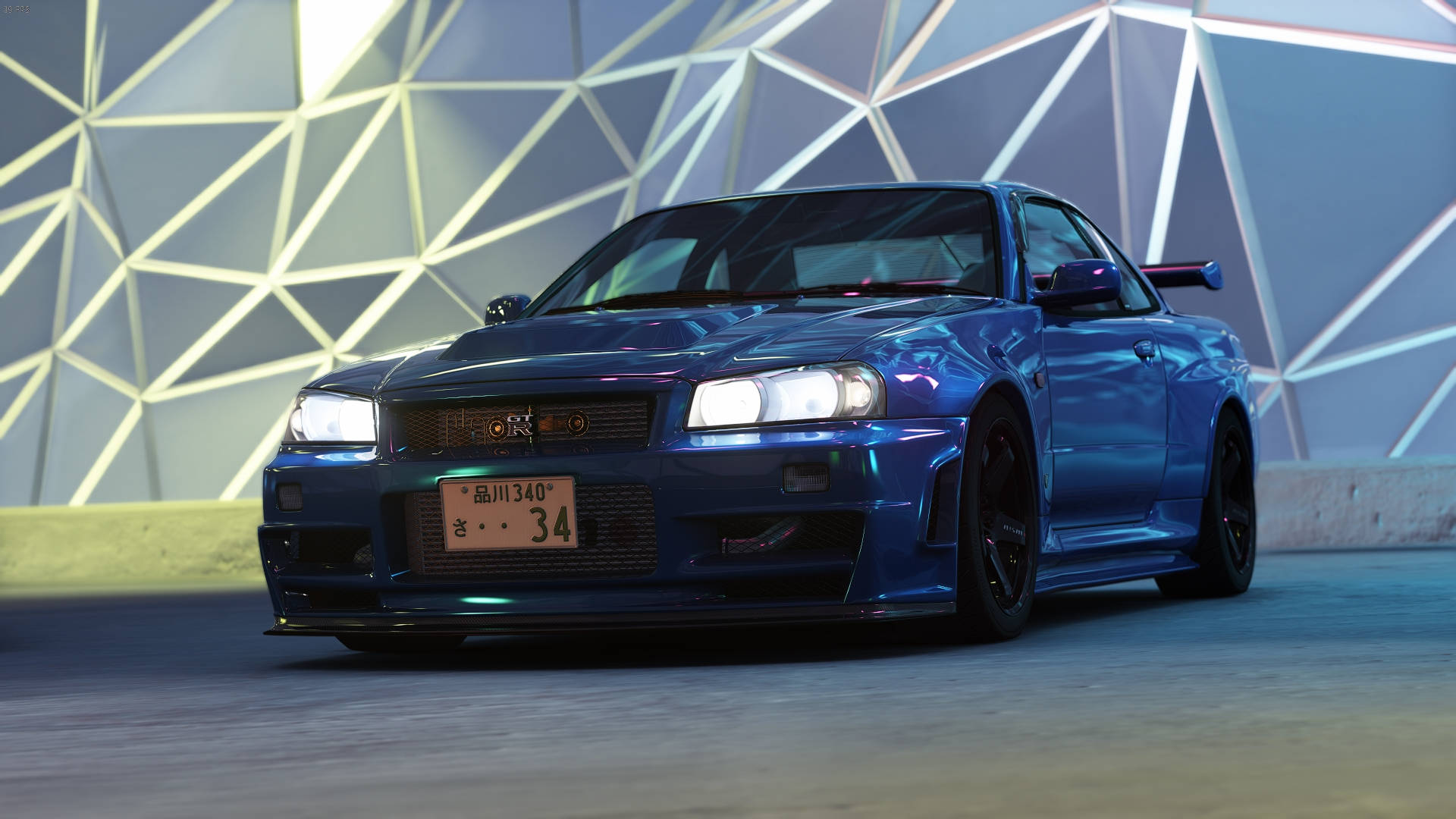 Nissan Skyline GTR R34 albastru personalizat Fundal